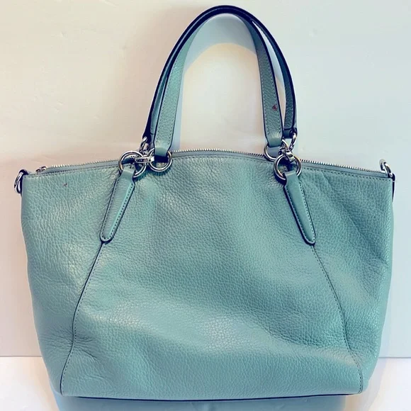 Coach Light Blue Mini Kelsey Leather Satchel Tote Bag w/ Crossbody Strap - Picture 6 of 13